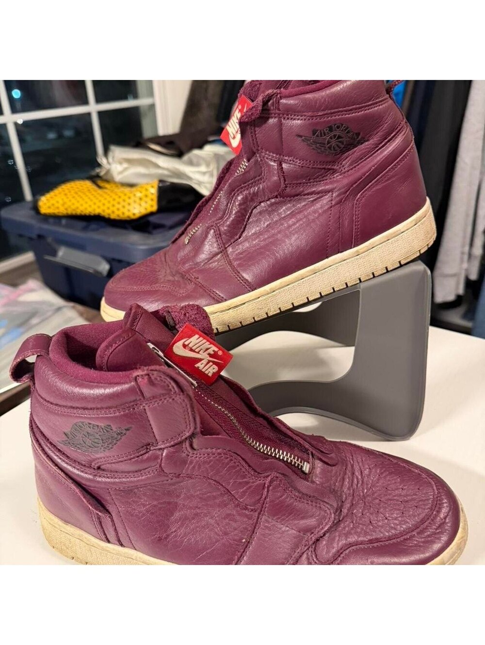 Nike Air Jordan 1 Zip Burgundy Leather Sneakers Size 8.5